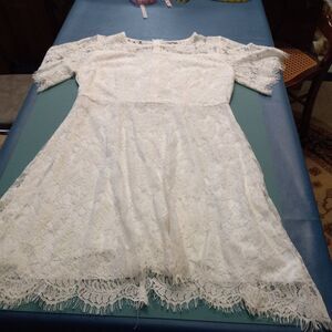 MSLA XL Lace Four Bows over Back Zipper Short Sleeve Wedding Prom Chic Dress